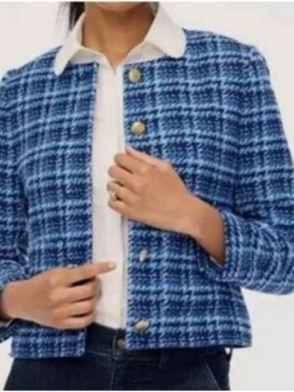 J. Crew Tweed Blue Plaid Jacket Blazer Size 14 NWOT